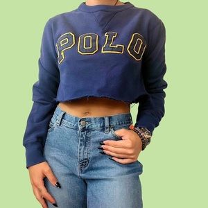 90s Vintage Navy Blue Polo Ralph Lauren Long sleeve crewneck crop top